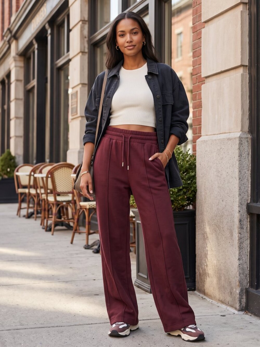 Arizona Jean Co Burgundy High Waisted Wide Leg Sweatpants S
